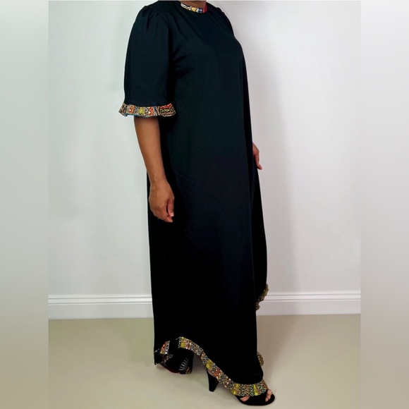 Black Dashiki Detail Maxi Ruffle Sleeve Dress - Picture 3 of 8